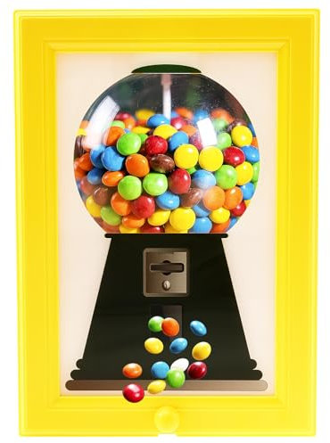 Handy Candy Frame, Gumball Machine in Frame, Cute Picture Frame Sweet Dispenser Kid Friendly Bubblegum Vending Toy for Candies Nuts Dog Cat Treats Holiday Presents, 31x21x4.5cm (Yellow)