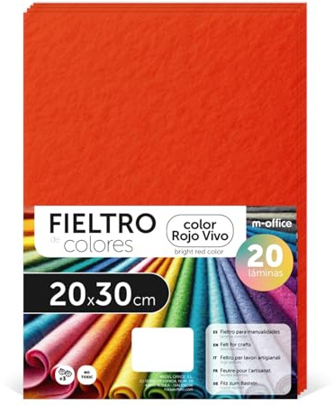 m-office Bastelfilz für DIY-Projekte, Filzplatten in bunten Farben, Weich und Flexibel, Material für Nähen und Patchwork Stoffe, Ideal Handarbeiten, Deko Kunsthandwerk, 40x60cm, (Rot, 5 Stk)