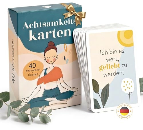 40 Achtsamkeitskarten mit Übungen - Affirmationskarten für Erwachsene - Motivationskarten - positive Affirmationen - Geschenk für Frauen - Dankbarkeit - Motivation - Achtsamkeit Geschenk - Mindfulness