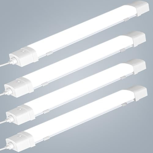 Viugreum 4 Stück 90cm LED Feuchtraumleuchte mit Bewegungsmelder, 30W LED Leuchtstoffröhre, 6500K Kaltweiß Leuchtstofflampe, Deckenlampe mit Bewegungsmelder, Röhre für Keller, Werkstatt, Garage, Küche