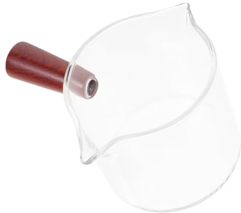 HOUDERCO Heat-Resistant Glass Measuring Cup 150ml with Wooden Handle Multi-Functional Espresso Glass Milk and Coffee Scale Cup for Home and Shop Use