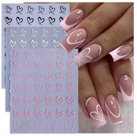 Amour Autocollants Ongles 6PCS 3D Stickers Ongles Nail Art Autocollants Ongles Autoadhésif pour Nail Art Autocollants Saint-Valentin Autoadhésifs Deco Ongle Design Manucure DIY pour Femme et Fille (A)