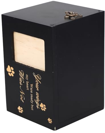 NUOBESTY Urne Funéraire en Bois Massif pour Cendres de Chien avec Cadre Photo, Boîte à Souvenirs Noire avec Couvercle Coulissant et Serrure, Urne Commémorative pour Animaux de Compagnie