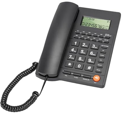 VBESTLIFE Corded Phone With Caller ID, Big Button Phone For Visually Impaired Seniors, Adjustable Ringer, Alarm Clock, For Home House (Black)