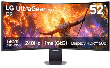 LG UltraGear evo G9 52G930B Gaming Monitor | 52 inch 5K2K, Black | World's Largest 5K2K Display, 1000R Curve, 1ms GtG, HDR600, HDMI2.1, DP 2.1, USB-C 90W, FreeSync Premium