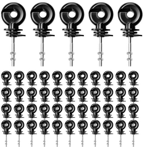 50 Stück Isolatoren Weidezaun 90x6mm M6 Gewinde, Schwarz, Ringisolator | Weidezaun Ringisolatoren, Elektrozaun Isolatoren für Holzpfähle, Weidedraht Seil Band Landwirtschaft Tierzäune