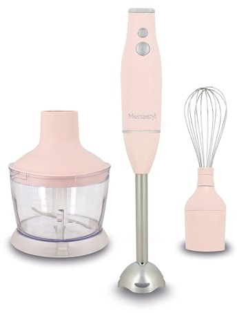 MENASTYL - Mixeur 3 en 1 Multifonction 600 W – Mixeur Plongeant/Blender, Mini Hachoir 500 ml et Fouet, 2 Vitesses, Lame en Acier Inoxydable, Bol 50 cl, Accessoires Amovibles – Rose - 6025098