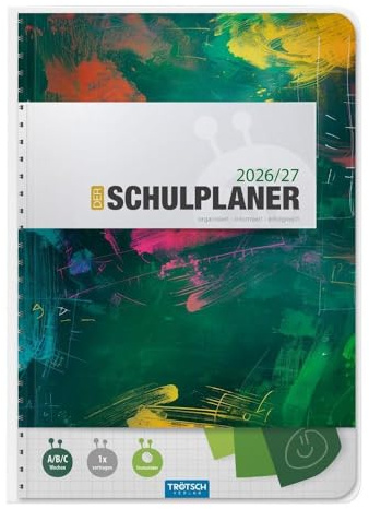 TRÖTSCH Schulplaner Grün 26/27 DIN A5 Format mit Spiralbindung: Planer Schülerkalender Hausaufgabenheft Timer