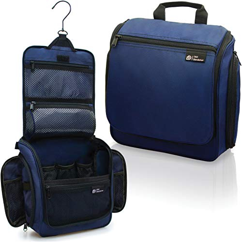 D&D - Kulturbeutel zum Aufhängen – Designer-Reise-Organizer für Make-up und Toilettenartikel für Damen und Herren – Hängekoffer für Kosmetik und Toilettenzubehör mit drehbarem Metallhaken Blau
