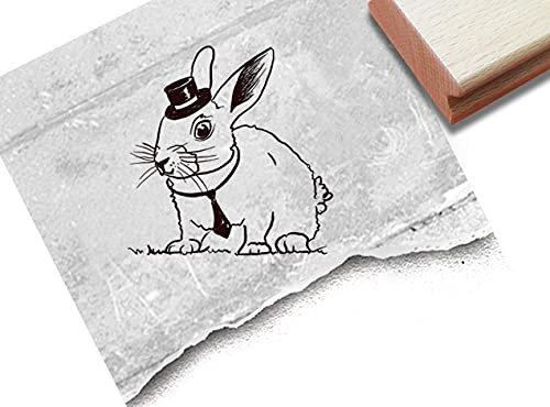 Stempel Osterstempel HASE mit Hut & Krawatte - 2 Größen - Tierstempel zu Ostern, Karten Geschenkanhänger Geschenk für Kinder Osterdeko - zAcheR-fineT
