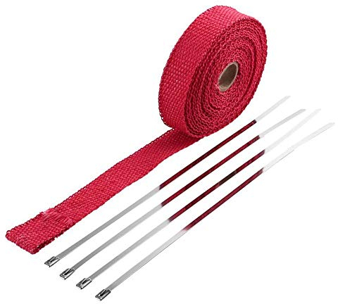 Isolierband, 5 m, aus Glasfaser, Hitzeschutzband für Motorrad, Thermo-Auspuff, für Auto und Motorrad (rot)