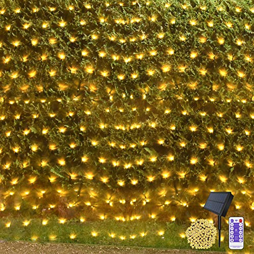 Net String Lights Solar Powered Outdoor Tree Light 15 x 5ft Mesh Light Garden Twinkle Light with Remote for Outdoor Lawn Yard Fence Indoor Decor(Warm White)