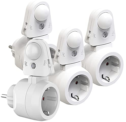 revolt Lichtsensor-Steckdose: 4er Pack Steckdose mit PIR-Bewegungs- und Licht-Sensor (Bewegungsschalter, Bewegungslicht Adapter, Bewegungsmelder)