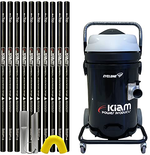 Equip2clean CYCLONE Polypropylene Gutter Vacuum Cleaner with 40ft Carbon Push-Fit Gutter Pole Kit | 3600W Triple Motor | 72mm Cyclonic Side Inlet | Professional Corded Vacuum Cleaner for Wet & Dry Use