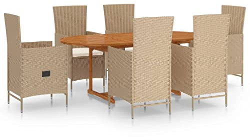 vidaXL Gartenmöbel 7-TLG. Sitzgruppe Gartenset Gartengarnitur Sitzgarnitur Gartentisch Gartenstuhl Esstisch Essstuhl Tisch Stühle Poly Rattan Beige