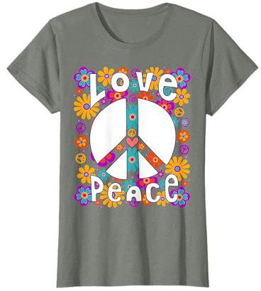 PACE SIGN LOVE Camicia anni '60 anni '70 Tie Dye Hippie Maglietta