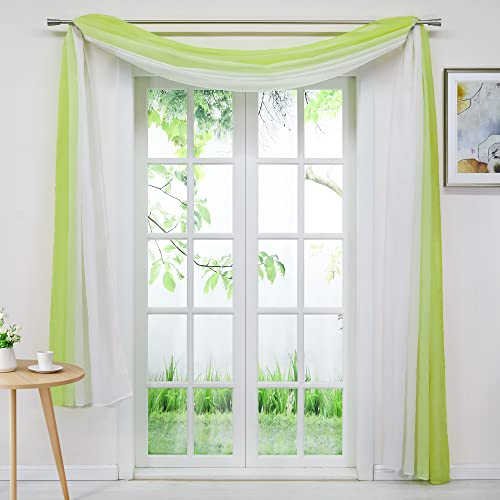 Delien Voile 1er Pack Gardinenschals Querbehang Transparente Gardine Freihanddeko Vorhang Einfarbige Farbverlauf Dekoschals Hängevorhang für Wohnzimmer Hochzeit Feier Party BxH 140x500cm,Grün