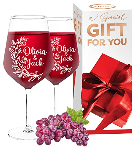 AIGAT 2 calici da vino da 530 ml, personalizzabili con testo inciso, regalo di nozze per sposa e sposo, bicchiere durevole da vino rosso, adatti a qualsiasi occasione