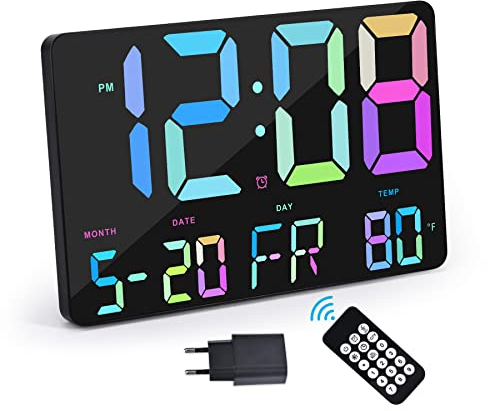 U-picks Digitale Wecker,11,5 Digitaler Wanduhr,Wecker mit Großem Display und Kabelloser Fernbedienung,Übergroße LED-Wanduhr mit Datumstemp,12/24H,Große Uhr für Home Office Küche Schule Gym