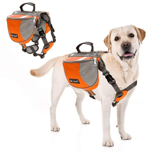 PETCUTE Satteltasche Hunderucksack für Mittlere Große Hunde, Haustier Einstellbare Satteltasche für Reisen Wandern Training, Reflektierende Wasserdicht Hund Reisen Wanderrucksack mit Griff