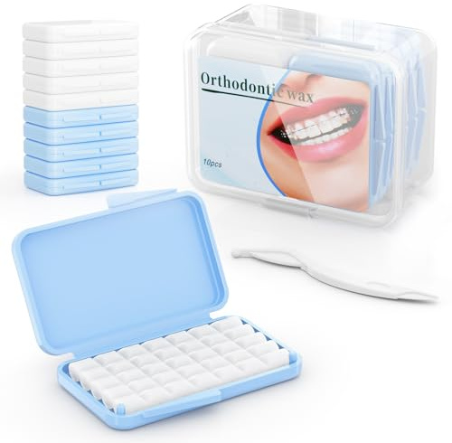 BVN Zahnspangen Wachs KieferorthopäDisches Zahnwachs: 10 Kisten/50 Streifen Zahnwachs füR Zahnspange, Zahnspangenwachs, Dentalwachs füR ZahnspangenträGer zur Linderung Von Reizungen Und Schmerzen