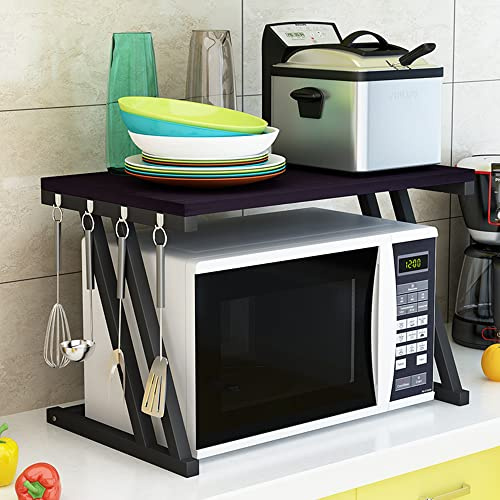 HUOLE Étagère de Cuisine sur Pieds pour Micro-Ondes Étagère métallique en Bois et Acier, avec tablettes,57 * 38 * 38cm-Noir