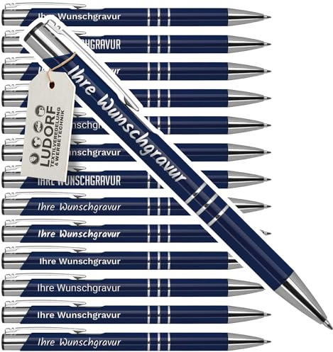 #teamludorf 50x DELTA UNI LACKIERT Metall-Kugelschreiber mit Wunsch-Gravur - Personalisierte Kulis - Stift mit Namen - 16 Farben & 20 Schriftarten - 50 Stück - Dunkelblau