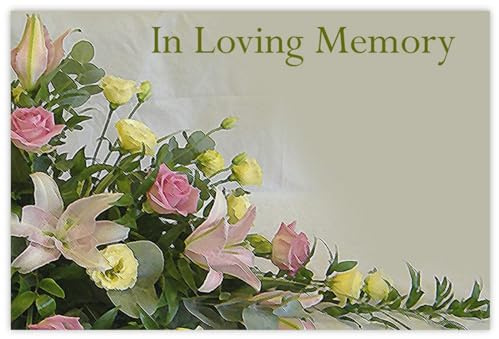 celloexpress In Loving Memory (Pink & Yellow Spray) Flower Message Cards - 60mm x 90mm - Bereavement Florist Card Sympathy Condolences Notes (Pack of 10)