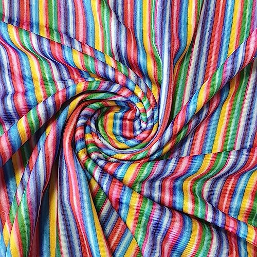 Tela de jersey de algodón de rizo francés liso liso de 147 cm (precortada 1 metro) (rayas de caramelo)