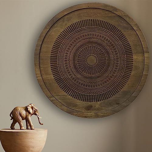 MARRAKESCH 2er Set Wandbild Wanddeko aus Holz 60cm Gross Ornament Astus Braun als Orientalische Dekoration (Wandbild Astus Rund)