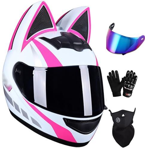 Casco De Motocicleta con Orejas De Gato para Hombres Y Mujeres Moto Modular Abatible Casco Integrales con Visera Cascos De Ciclomotor ECE Certificado para Street Scooter Cascos