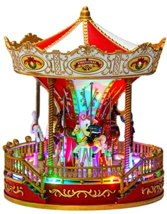 Sharplace Weihnachtskarussell Spieluhr, Spieldose Spieluhr für Weihnachten, LED Weihnachtsdeko Weihnachten Spieluhr Statue Karussell Spieluhr Ornament für Büro Weihnachten Valentinstag, 27x23.5cm
