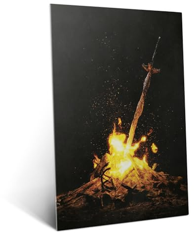 Displate Offiziell Dark Souls MetallPoster Magnetische Befestigung Inklusive Lizenziert Bilder Hochwertiges Poster Bonfire Poster 45 cm x 32 cm