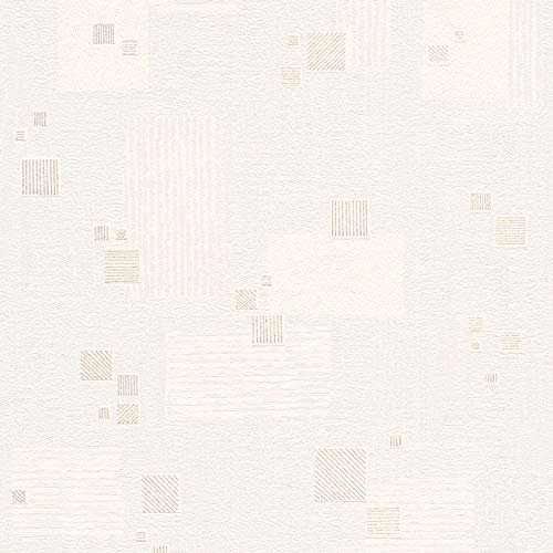BRICOFLOR Papier peint beige crème cuisine intissé Tapisserie à motif petits carrés Papiers peints crème texturé intissés pour chambre salon et bureau