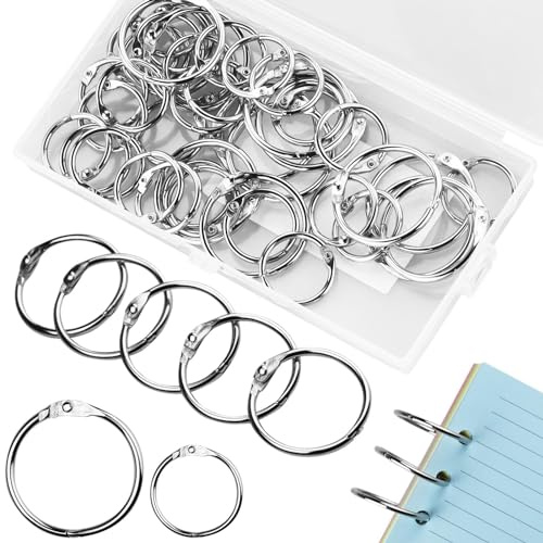 60 Stück Binder Ringe, 25 mm bis 35 mm Ringe zum Buchbinden Loseblatt Verbinder Ringe Metall Bücher Ringe Memo-Ablage für Scrapbook Album Handwerk