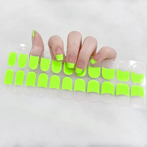 22 Stk Nagelfolie Selbstklebend, Halbgehärtete Gel Nail Stickers, Gel Nagelfolien UV Härtend, Langanhaltende Full Wraps Nagelaufkleber UV Salonqualität Nagellackstreifen zum Aufkleben - Grün