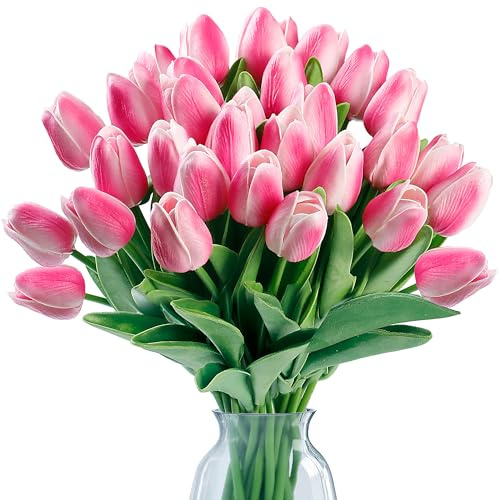 Sggvecsy 15 Stück künstliche Tulpen, künstliche Blumen, fühlt Sich echt an, künstliche Blumen aus Polyurethan für Hochzeit, Frühlingsstrauß, Blumenarrangements, Zuhause, Party, Büro, Dekoration für