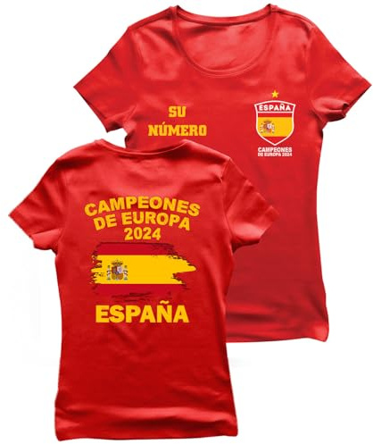 lepni.me Camiseta de Fútbol de España para Mujer con tu Número Personalizado |Bandera Española Insignia con Estrella | Campeones de la Eurocopa 2024