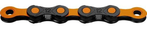 Fahrrad Kette, KMC Fahrradkette, DLC12 WAXED, 1/2 x 11/128, 126 Glieder, 12-fach, leicht, schwarz-orange