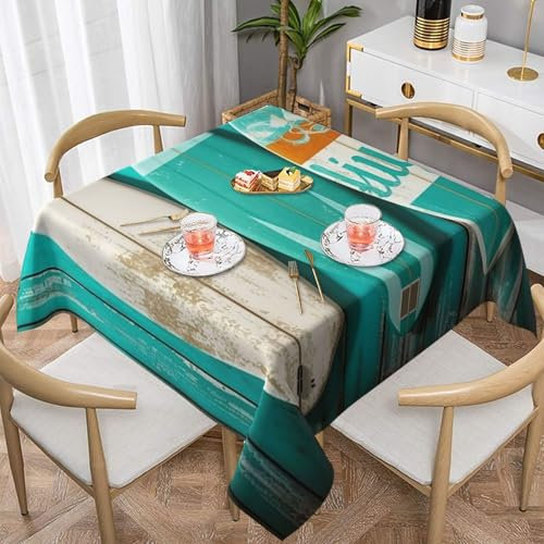 Tischdecke, Surfbrett im Vintage-Stil, quadratisch, wasserdicht, knitterfrei, waschbar, 137,2 x 137,2 cm, Küchentischdecken, Picknick, Esstisch, für drinnen und draußen, Party, Urlaub