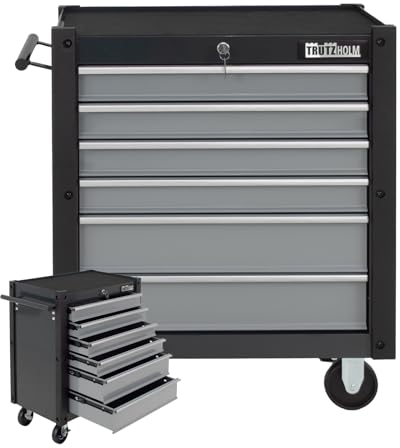 TRUTZHOLM Werkzeugwagen Trutzi mit Kantenleiste 6 Schubladen 78 x 64 cm Rollcontainer Werkstattwagen in Grün oder Grau (Grau)