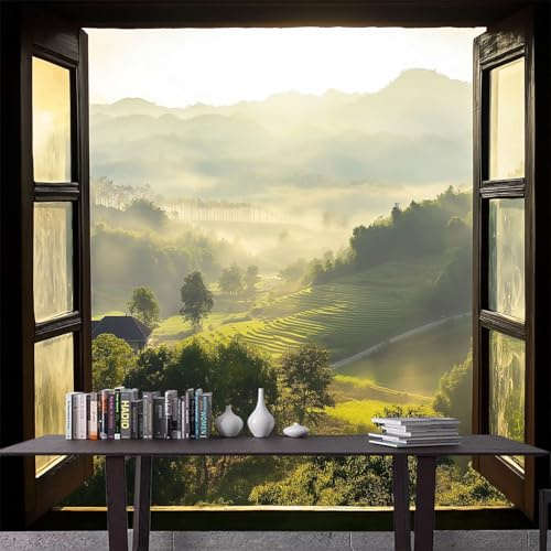 Fotomurales infantiles Vintage Ventana paisaje rural Fotomurales Tv Fondo Pared Moderno Dormitorio Murales Fotomurales Decorativos 250 x 175 cm