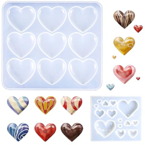 Keboyoe 2 Piezas Molde Corazón Silicona Molde de Resina Corazon Molde Corazón 3D Molde de Corazón de Resina Epoxi para Molde de Bricolaje, Manualidades,Colgante, Joyería 2 Tamaños