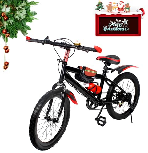 WSIKGHU 20 Inch Kids Mountain Bike, 7 Speed MTB Bicycle for Kids Ages 8-13 Kids Mountainbike, Premium City Bicycle with Fenders, Water Bottle ＆ Storage Bag（130-150cm, Max 85kg）