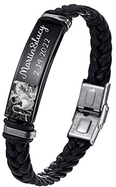 GROBTE Individuelle Armbänder Für Männer Personalisiertes Graviertes Text & Foto Armband Edelstahl Lederarmband Personalisierte Schmuck Geschenke Für Freund Vater Bruder Ehemann