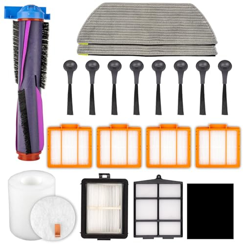(19 pièces) AV2800ZEEUWH Pièces de Rechange pour Aspirateurs Robots Shark AV2800ZEEUWH, RV2800YEEU, RV2800ZEEU Brosses à rouleaux, Filtres HEPA, Filtre en mousse, Brosses latérales, Serpillières