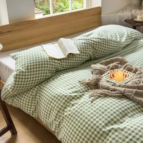 Sage Green Gingham Weighted Blanket Cover 48x72, Soft Pre-Washed Microfiber Plaid Checked Duvet Cover for Weighted Blanket (Sage Green Gingham, 48x72)