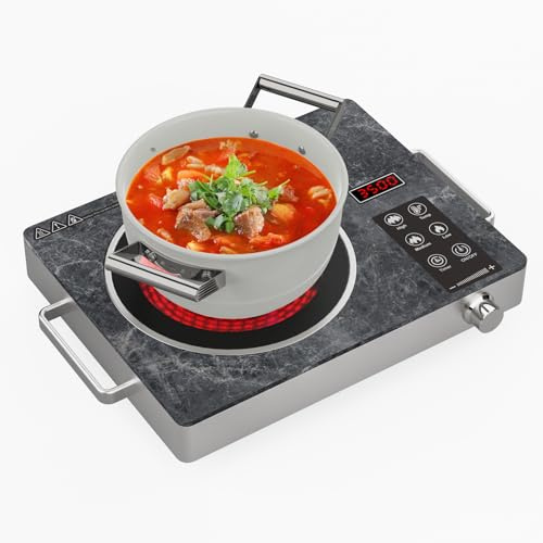 Nardea 3500W Ceramic Cooktop | 230V Infrared Electric Hob | Compatible with All Flat-Bottom Pots | Microcrystalline Glass | Eco-Friendly & Safe | Premium Marble Design