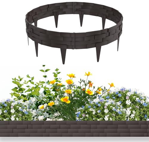 MAYTIIMO Bordure de parterre décorative 5 m - Palissade de jardin en plastique aspect pierre - Bordure de pelouse et bordure de parterre - 5 éléments de 100 cm - Marron - Idéal pour les projets de