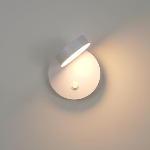 YOOCHUENG 350° Drehbar Wandleuchte Innen mit Schalter für Schlafzimmer,Weiß | Bohrbefestigung,Dreifarbig (Warm/Weiß/Neutral),LED Leselampe,6 W,Moderne Wandlampe für Nachttisch Korridor